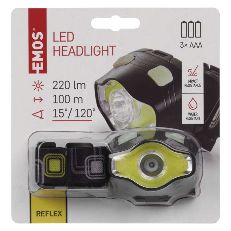 LED lukturis galvas 3W 220lm COB IP43 (3xAAA) melns EMOS P3536