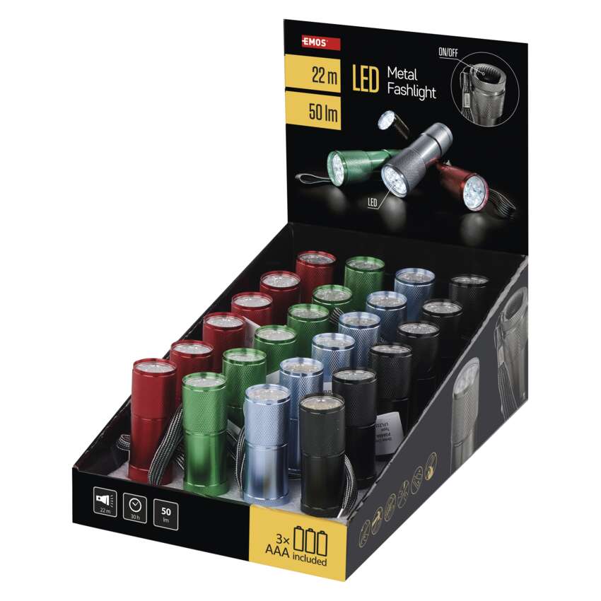 LED lukturis EMOS 9xLED 50lm, 3xAAA, metāla, 1gab.