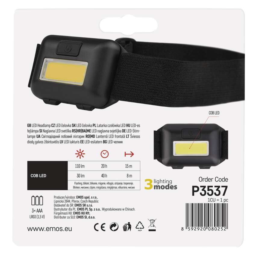 COB LED galvas lukturis EMOS P3537, 110 lm, 15 m, 3x AAA
