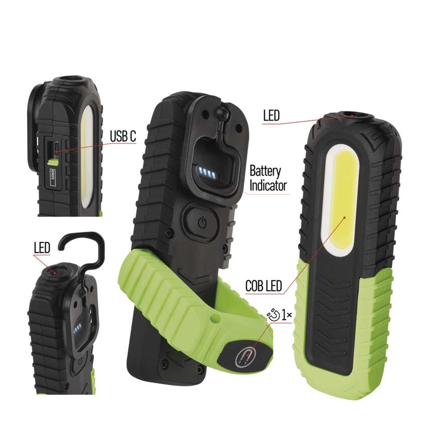COB LED + LED uzlādējama lampa darbam P4531, 400 lm, 2000 mAh