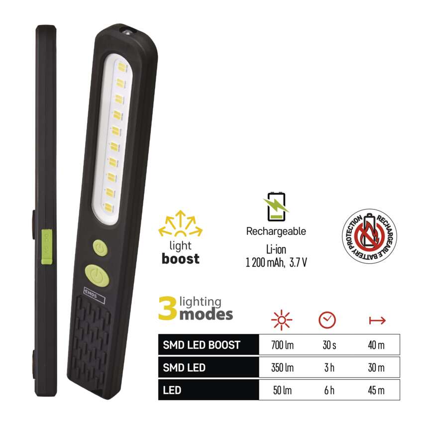 SMD LED + LED uzlādējama lampa darbam EMOS P4538, 700 lm, 1200 mAh