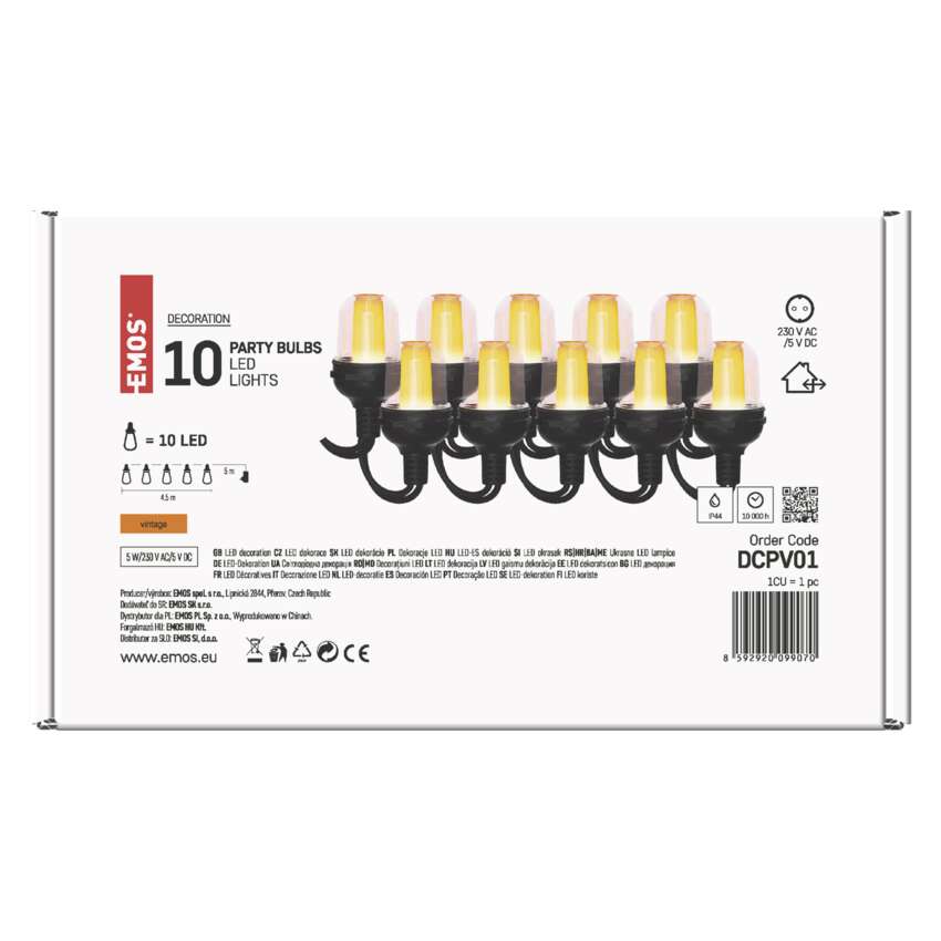 Gaismas virtene Party 10LED 5W IP44 4.5m EMOS Vintage