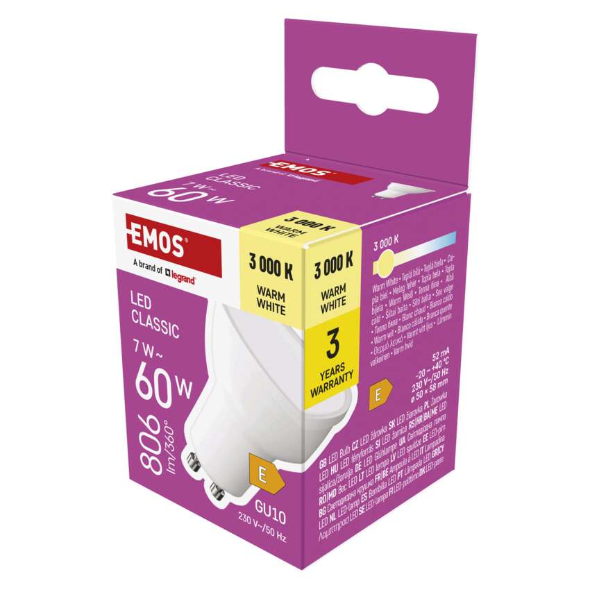 LED spuldze EMOS GU10 7W 806lm 3000K