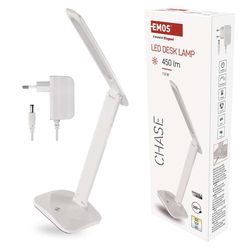 LED galda lampa EMOS CHASE 7.8W 450lm 3K/4K/6K balta