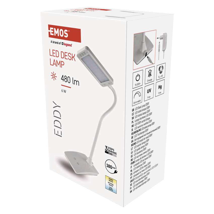 LED Galda lampa EMOS Eddy 6W 3000K-6800K DIM balta