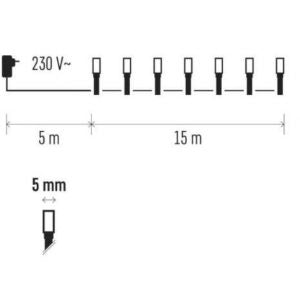 Gaismiņu virtene EMOS, 150LED, 8 režīmi, 18m, ar taimeri, lietojama arī ārā