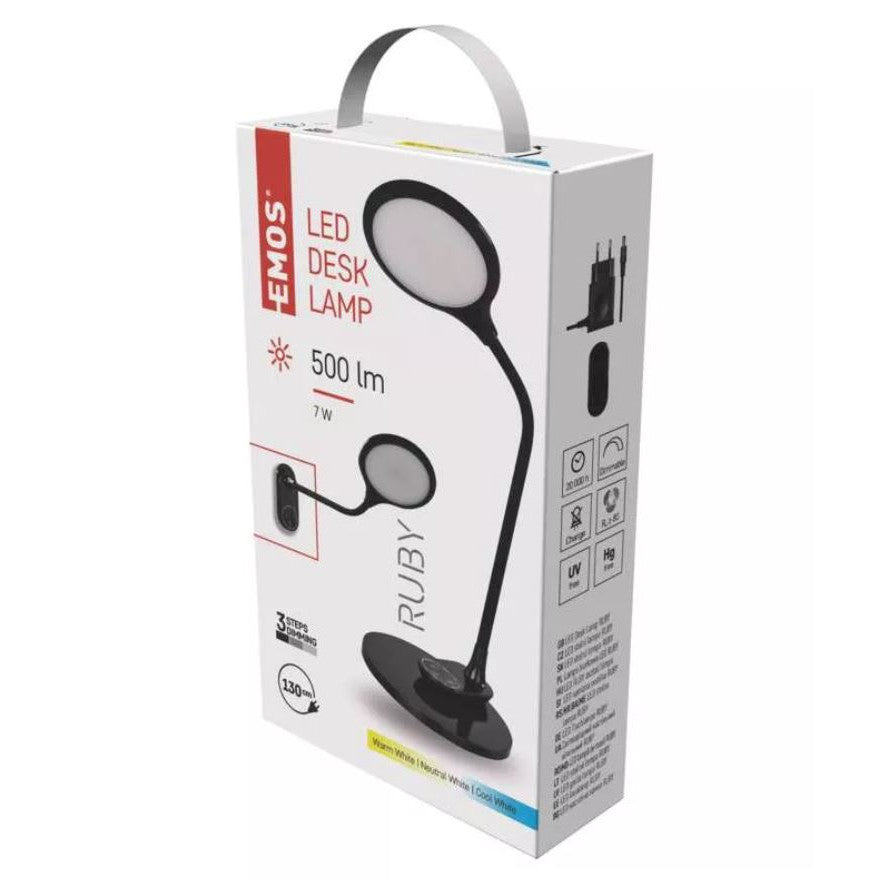 LED galda lampa EMOS RUBY 500lm 3K/4K/6K melna