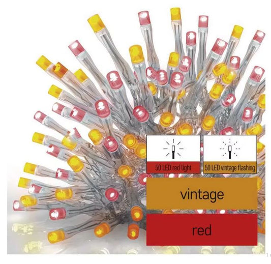 Virtene Zimassvētku CONN 100LED bez barosanas bloka 1.2W sarkana/Vintage IP44 2.5m EMOS D1CD01