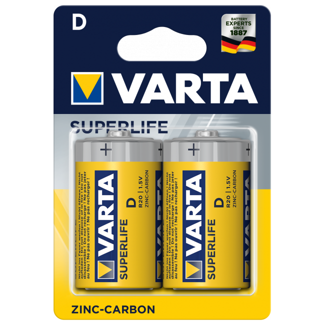 Apaļās baterijas VARTA Superlife D 2gb.