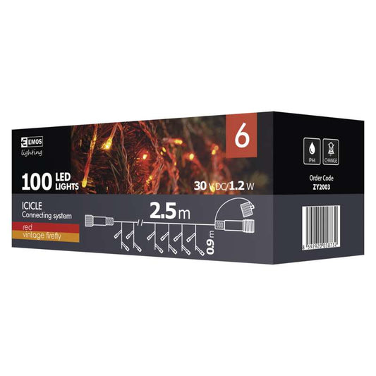 LED virtene EMOS CONN 100LED BEZ BB 1.2W sarkana/VINTAGE IP44 2.5m ZY2003