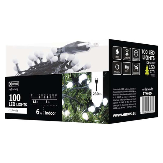 LED virtene EMOS 100LED 6.5W bumbiņas baltas 5300K IP20 5m ZYK0204