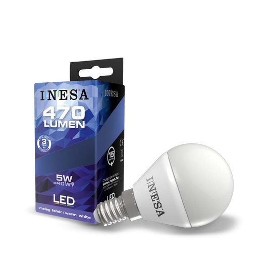 'LED spuldze INESA bumbiņa E14 5W 240V 470lm 3000K 160'' 60302'