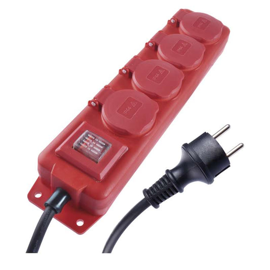Āra pagarinātājs ar slēdzis 4/5m a/z 3x1.5 IP44 sarkans/melns EMOS P14251