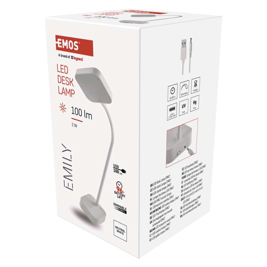 LED galda lampa EMOS EMILY 2W 100lm 5000K USB balta