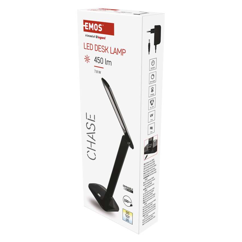 LED galda lampa EMOS CHASE LED 7.8W 450lm 3K/4K/6K melna