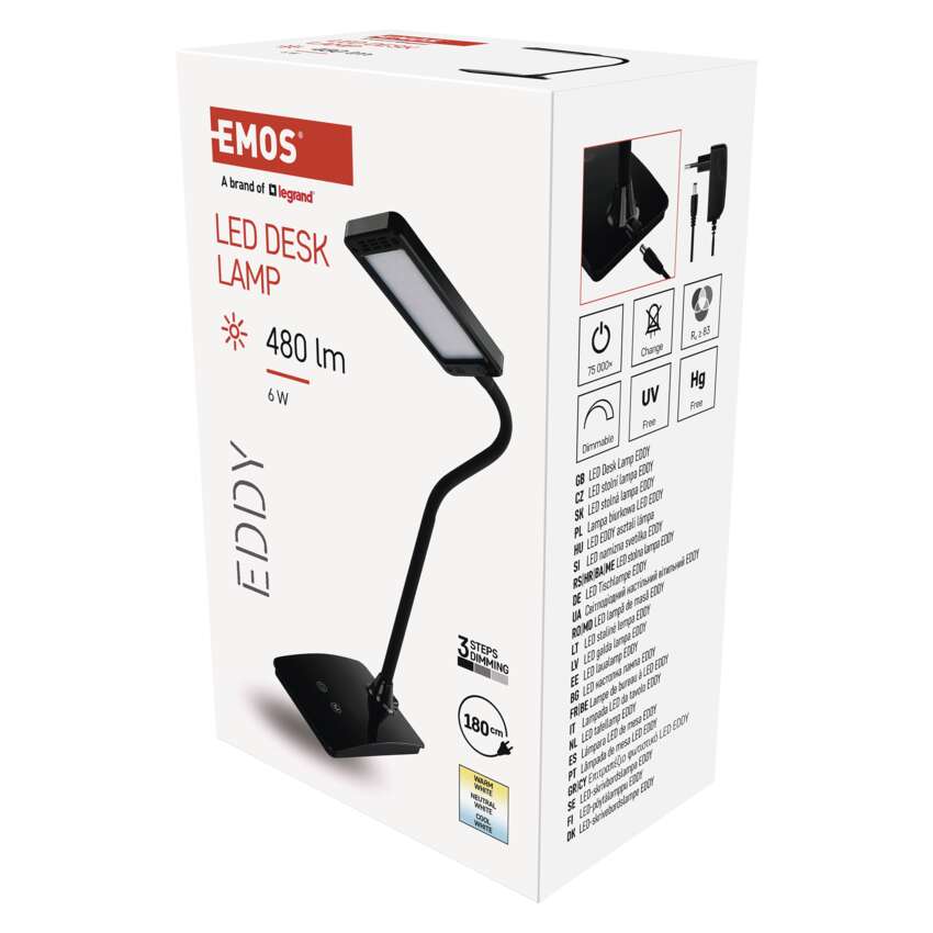 LED Galda lampa EMOS Eddy 6W 360lm 3000K-6800K DIM melna