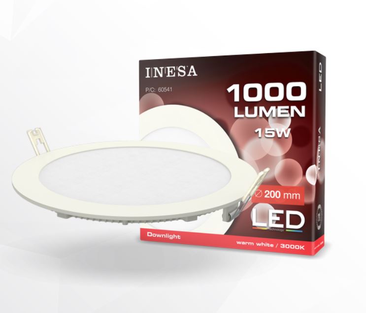 'LED gaismeklis Iebūvējams DL200 15W 110'' 1000lm 3000K apaļš INESA 60541'
