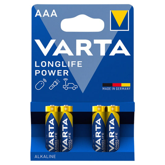 Mazās pirkstiņbaterijas VARTA Longlife Power Alkaline AAA, 4gab. iepakojumā