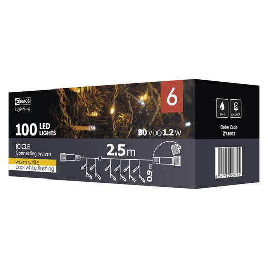 LED virtene EMOS CONN 100LED BEZ BB 1.2W WW/CW IP44 2.5m ZY2002
