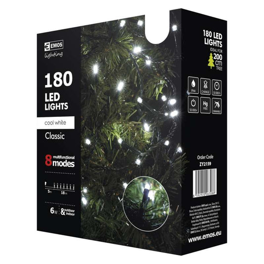 LED virtene EMOS 180LED 6W balta CW 8MODES IP44 18m ZY2159