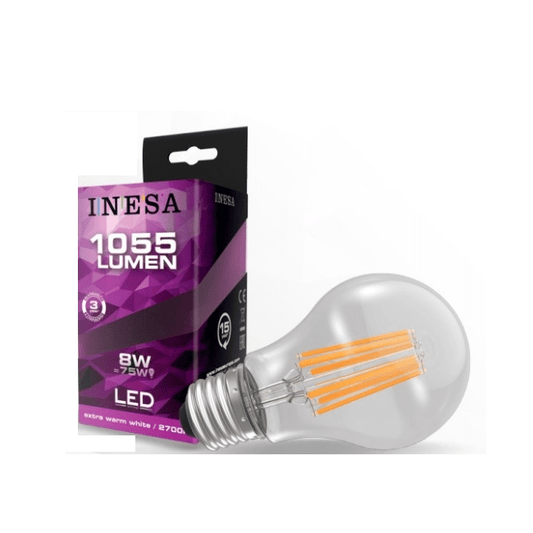 'LED spuldze Inesa GLS filamenta E27 8W 240V 1055lm 2700K 300'' 60618'