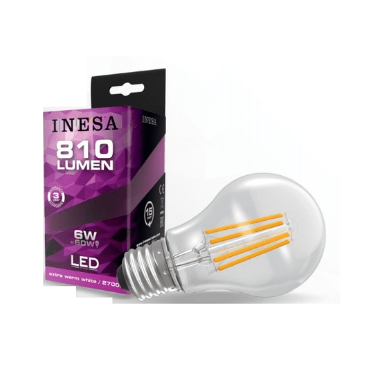 'LED spuldze Inesa GLS filamenta E27 6W 240V 810lm 2700K 300'' 60617'