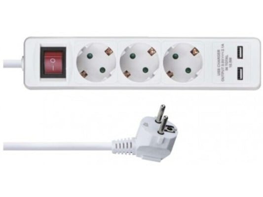 Pagarinātājs 3/2m ar sl. a/z + 2xUSB 1.5mm2 16A balts EMOS P1322RU