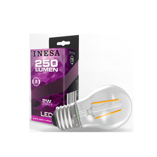 'LED spuldze Inesa bumbiņa filamenta E27 2W 240V 250lm 2700K 300'' 60614'