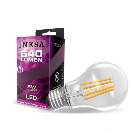 'LED spuldze INESA GLS Filamenta E27 5W 240V 640lm 2700K 300'' 60277'
