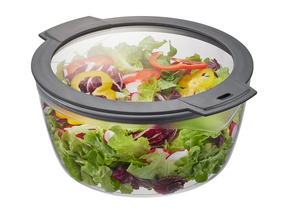 Salātu žāvētāja bļoda kopā ar  'keep fresh' vāku lietojama kā bļoda salātu uzglabāšanai un pasniegšanai.