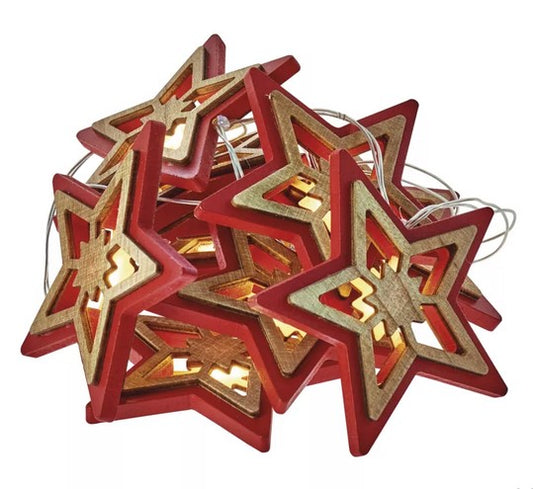Gaismas virtene 10LED 0.6W zvaigznes koka/sarkanas WW IP20 1.35m(2xAA)EMOS ZY2071
